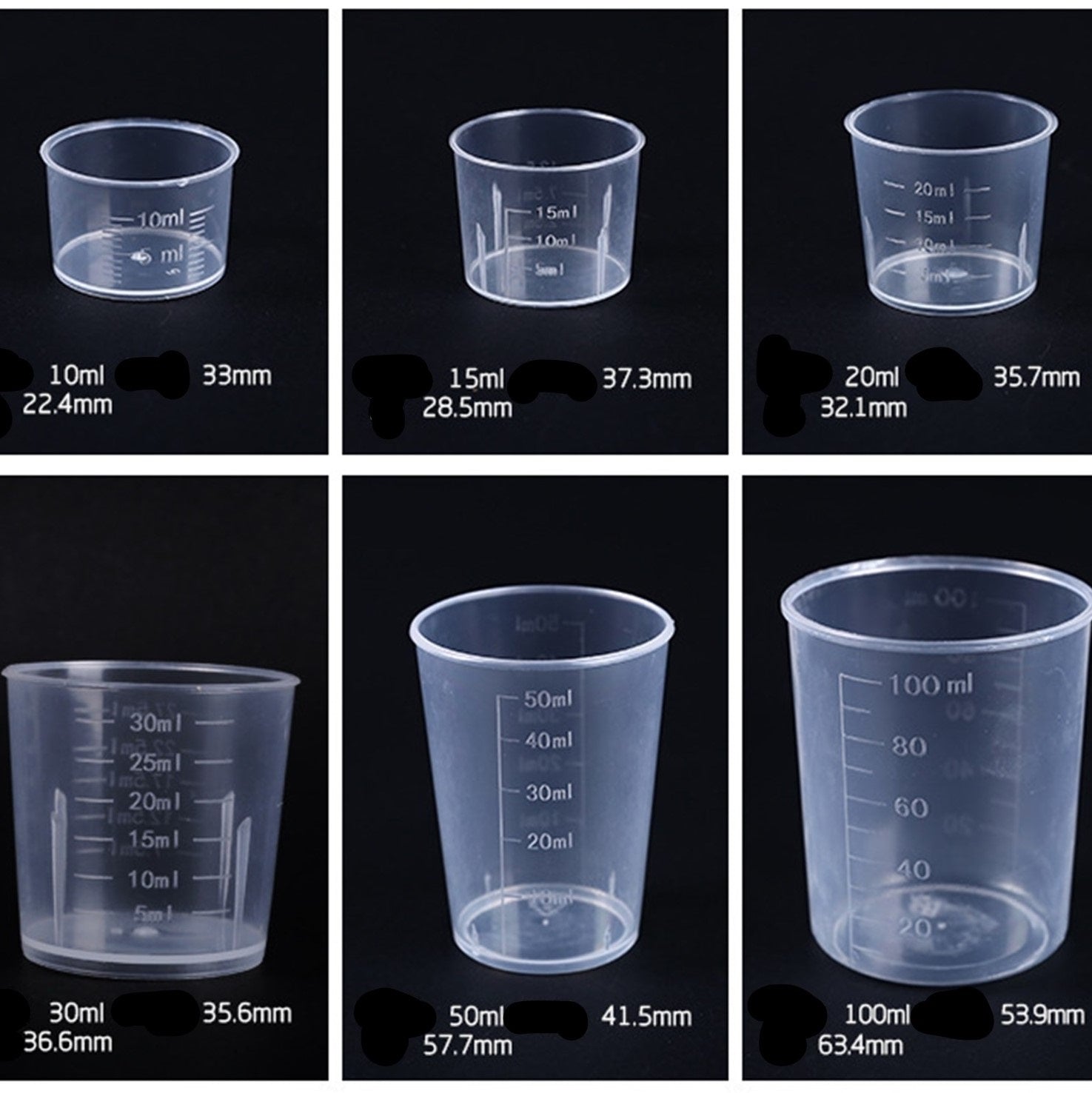 1PACKS plastic amount cup 20ml 30ml 50ml 100ml 500ml 1000ml 2000ml 