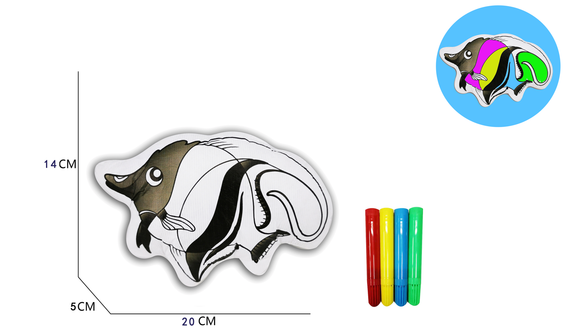 240 packs Reusable of colorful  washed  plush animals Doodling Blank  fish Canvas and 4 Color Magic Markers